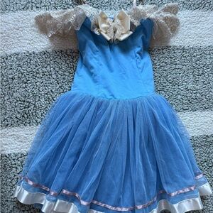 Gallery Blue and White Formal Dress with Tulle Skirt